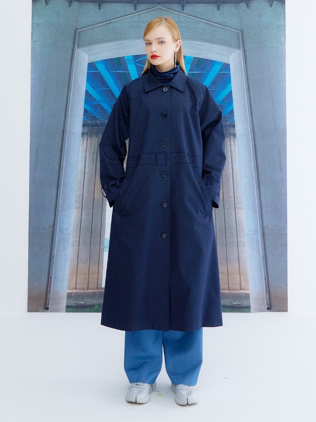 EMBROIDERY TRENCH SINGLE COAT_NAVY